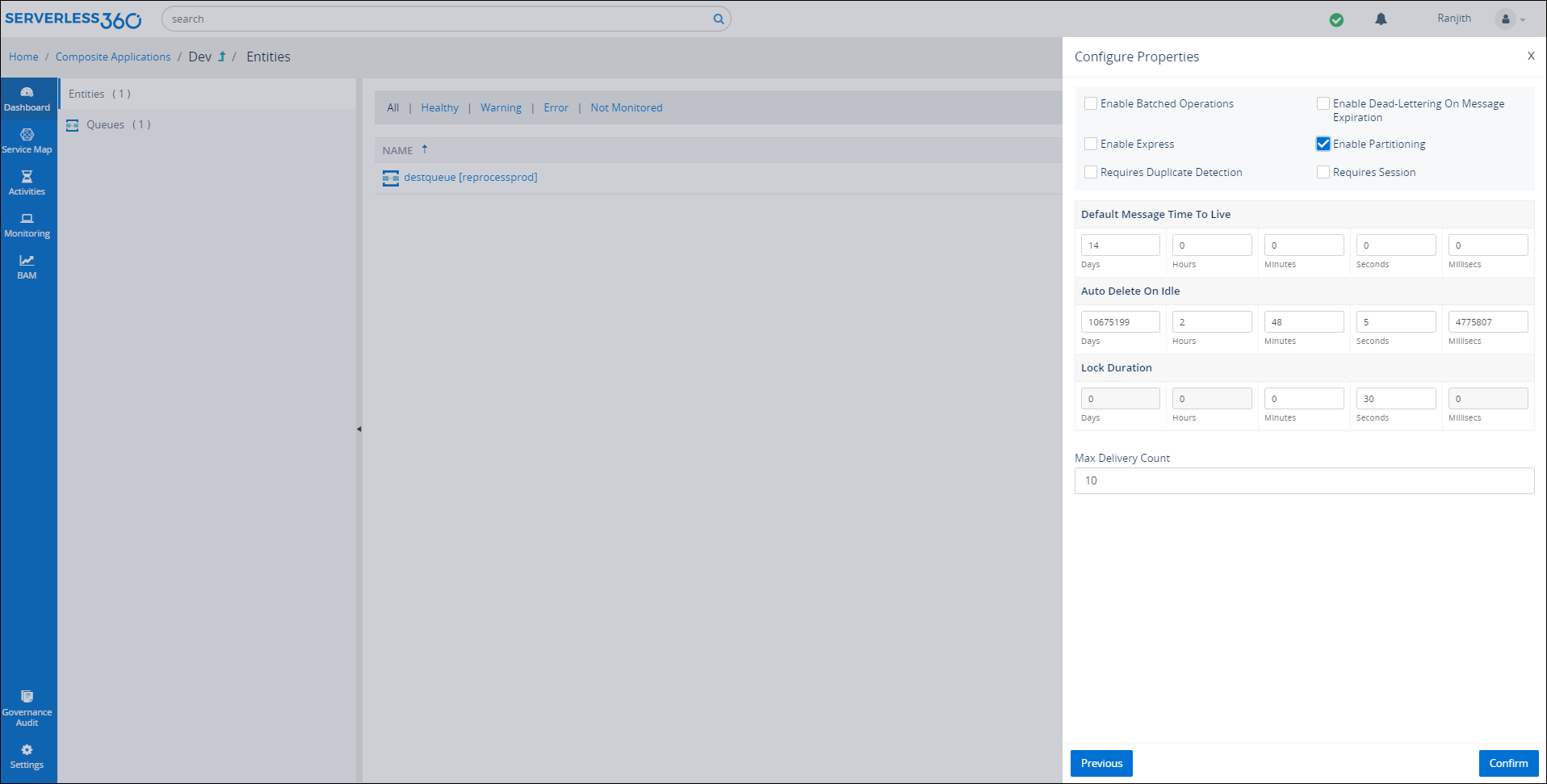 Azure service bus Partition Enabled Entity Creation