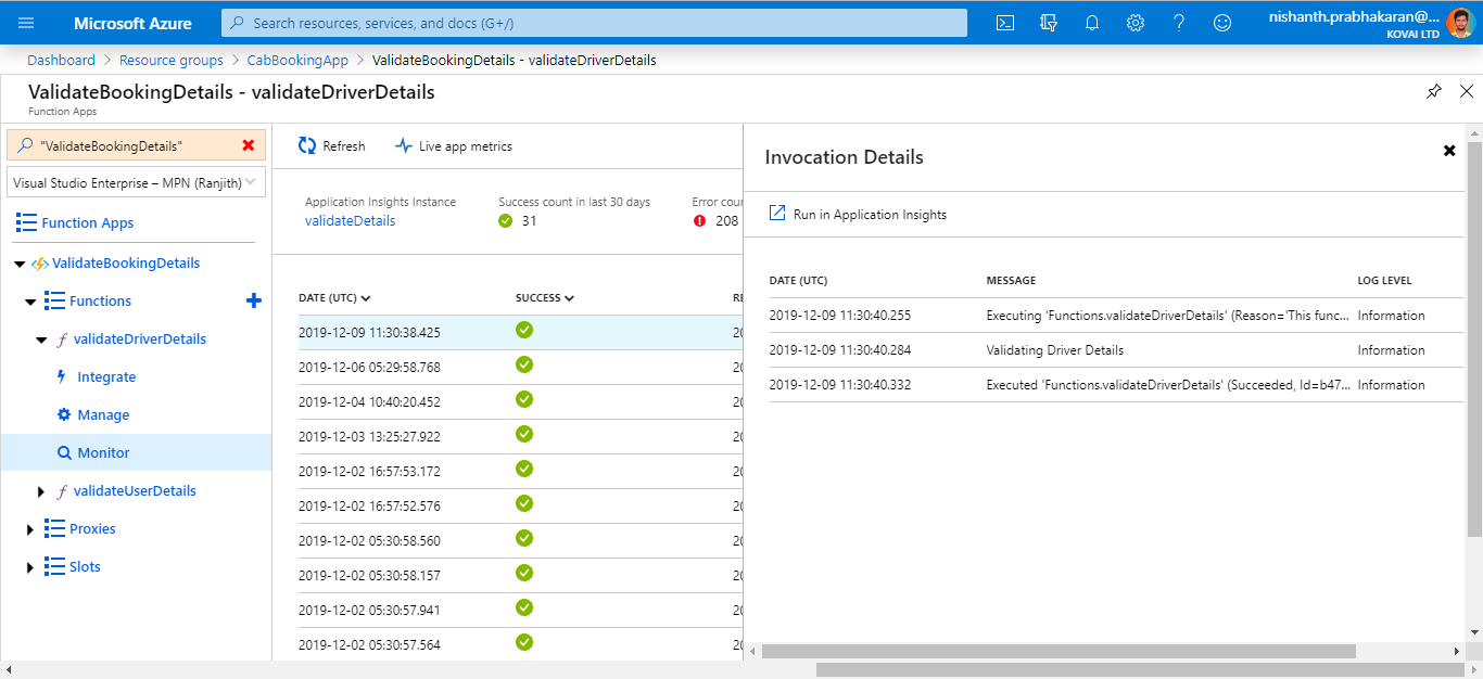 Monitoring Azure Functions-Application insights