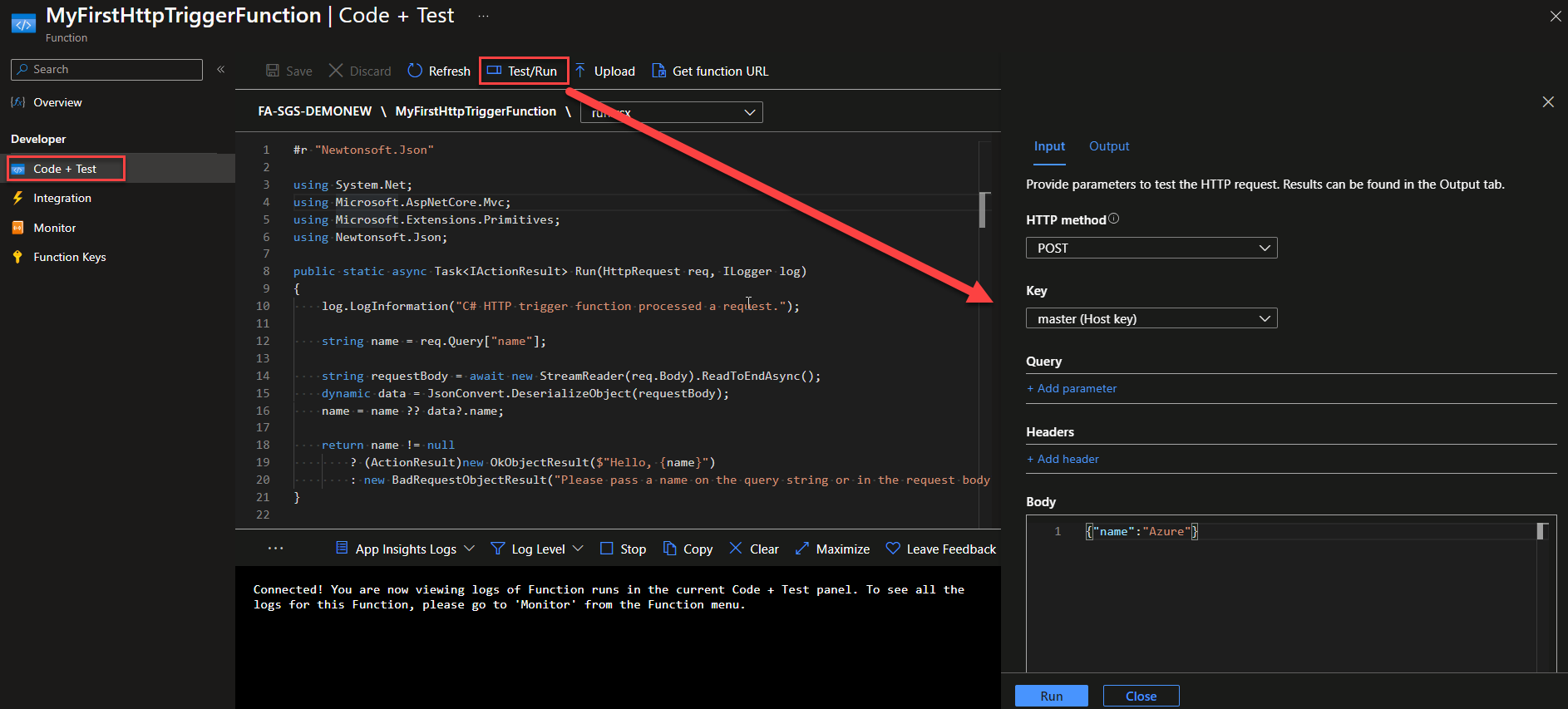 How to create an HTTP trigger in Azure Functions-6