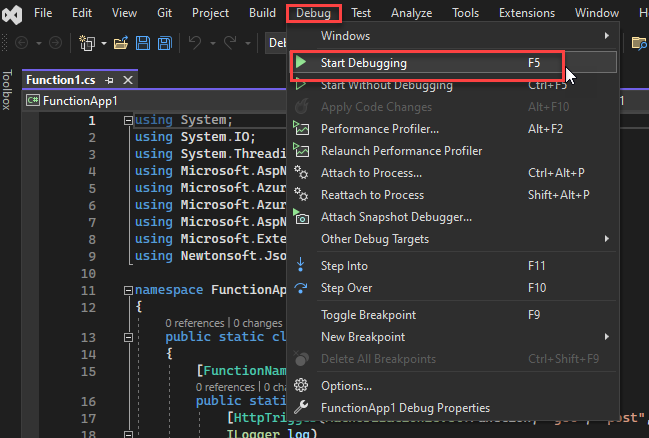 Running Azure Function Locally in Visual Studio 2022-6