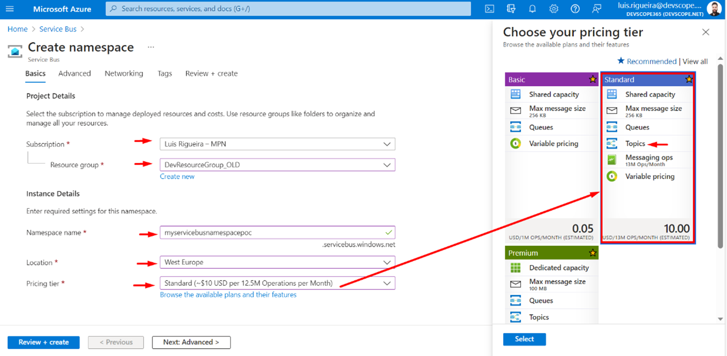 Choosing pricing tier for Azure Service Bus