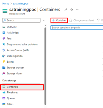 Click on Containers and create container