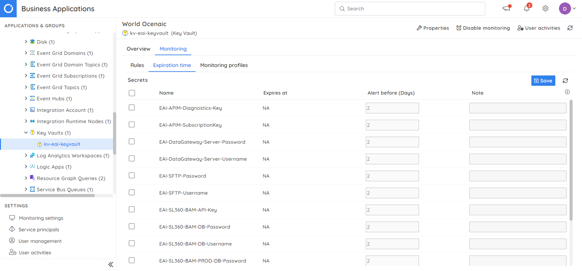 Serverles360 Azure Key Vault monitoring profile