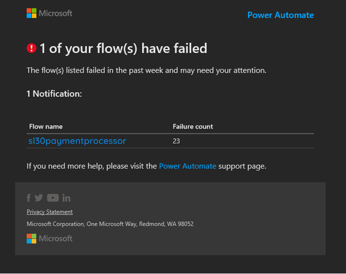 Power Automate Failed flow weekly alert