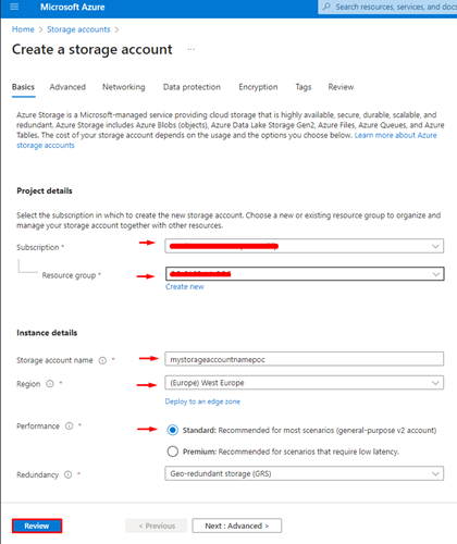 Step 3 Creating an Azure storage account
