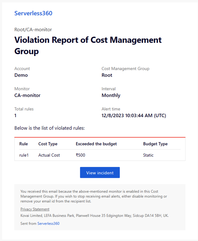 Azure Synapse cost violation report provided by Turbo360