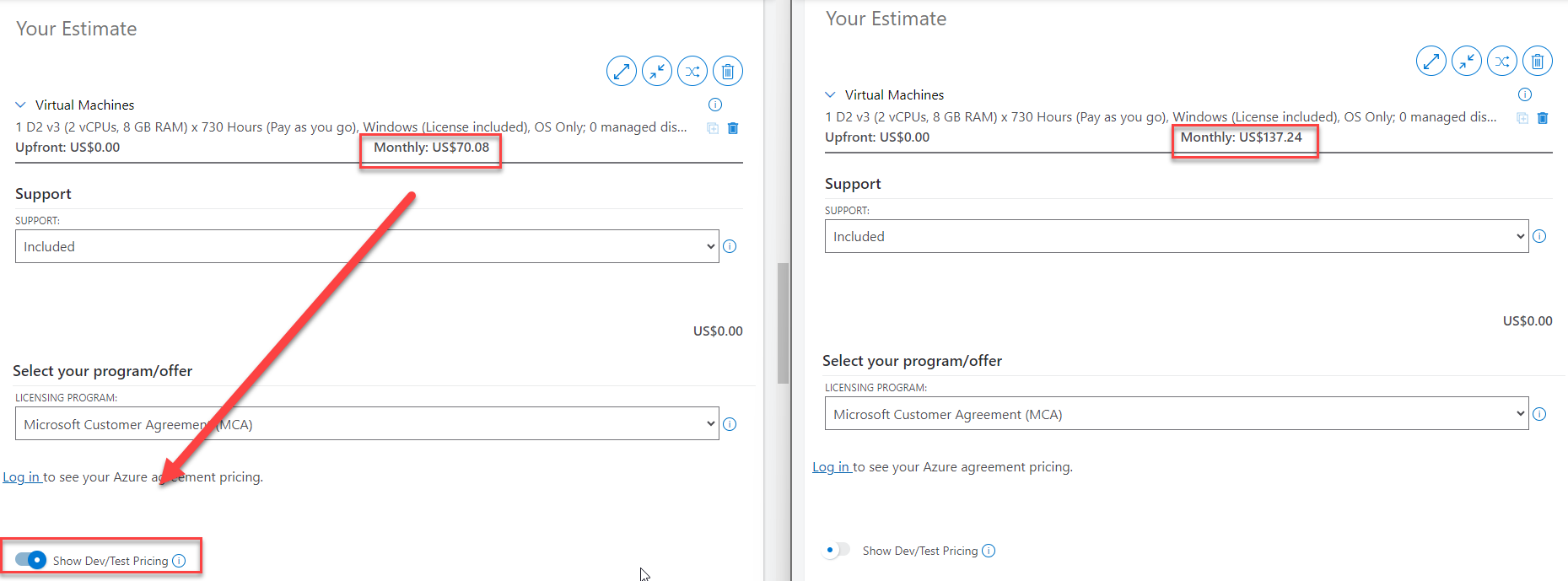 Azure VM Pay-as-you-go and Dev/Test pricing