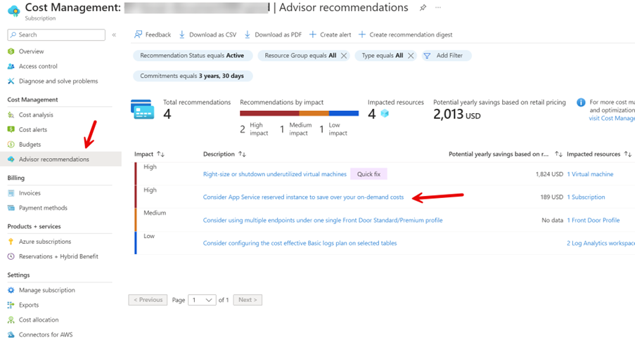 Azure Advisor Cost Reduction and Disk Cleanup Recommendations