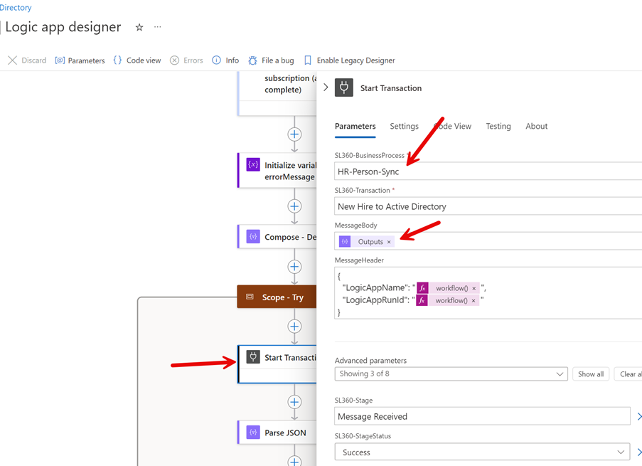 Logic app designer parameter