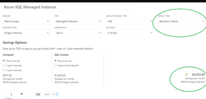 Azure SQL Managed Instance Service type