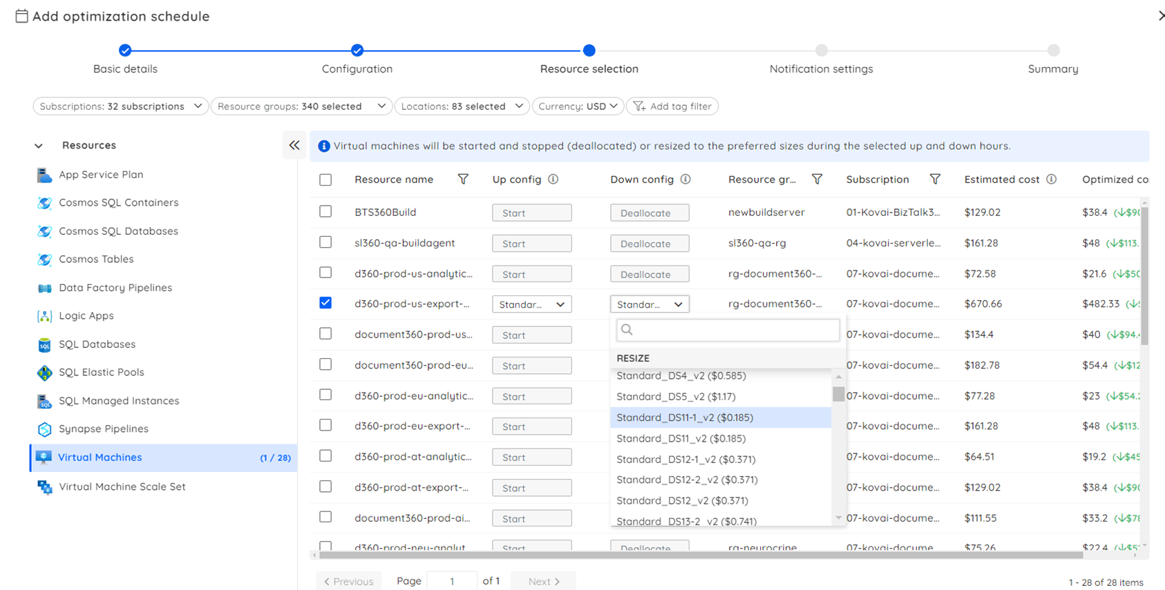 Turbo360 Azure VM optimization schedule