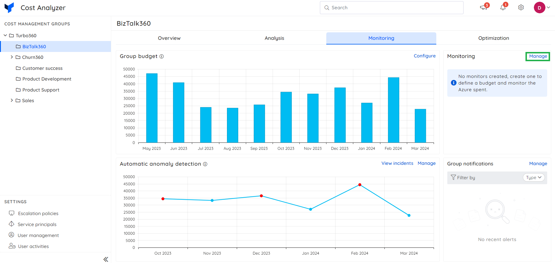 Azure cost monitoring