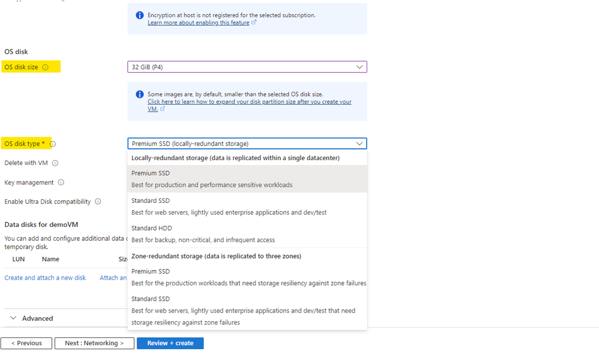 VM managed disks